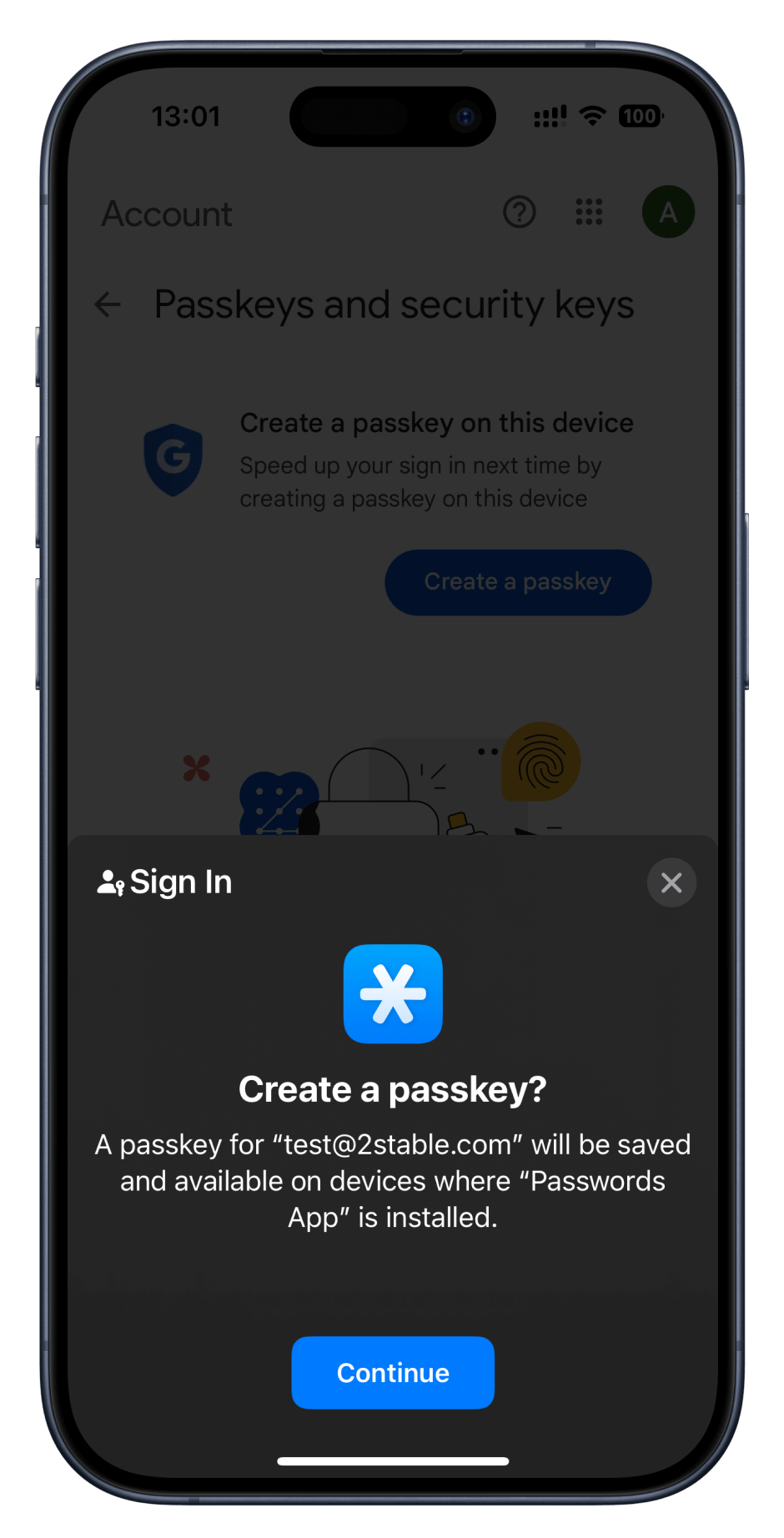 how to add a passkey - continue